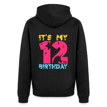 C’EST MON 12E ANNIVERSAIRE LICORNE 12E ANNIVERSAIRE - Veste à capuche bio Premium Unisexe - noir - Dos - Nico (187cm)