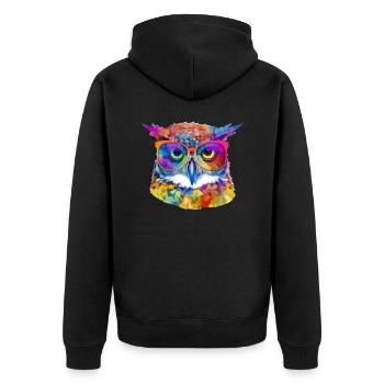 Ouz the owl - Unisex Premium Organic Zip Hoodie - black - Back - Nico (187cm)