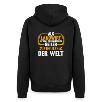 Landwirtschaft Bauer Landwirt - Unisex Premium Bio Zip Hoodie - Schwarz - Hinten - Nico (187cm)