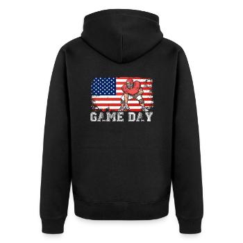 Spieltag Fußball Saison Lustig Männer Frauen Patriot - Unisex Premium Bio Zip Hoodie - Schwarz - Hinten - Nico (187cm)