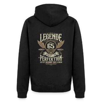 65 Geburtstag - Lebende Legende seit 65 Jahren - Unisex Premium Bio Zip Hoodie - Schwarz - Hinten - Nico (187cm)