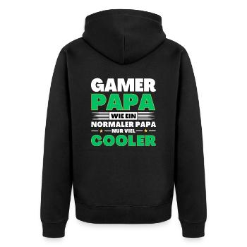 Gamer Papa wie ein normaler nur viel cooler - Unisex Premium Bio Zip Hoodie - Schwarz - Hinten - Nico (187cm)