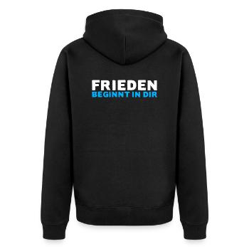FRIEDEN BEGINNT IN DIR - Unisex Premium Bio Zip Hoodie - Schwarz - Hinten - Nico (187cm)
