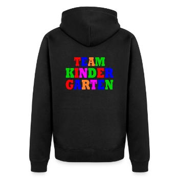 Team kindergarten - Unisex Premium Bio Zip Hoodie - Schwarz - Hinten - Nico (187cm)