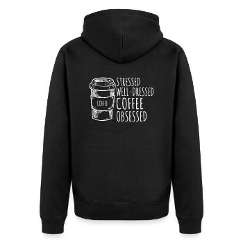 Stressed Well-dressed Coffee Obsessed Funny - Unisex Premium Organic Zip Hoodie - black - Back - Nico (187cm)