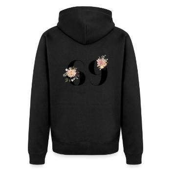 69th Anniversary Flowers (Gift of 69 years) - Unisex Premium Organic Zip Hoodie - black - Back - Nico (187cm)
