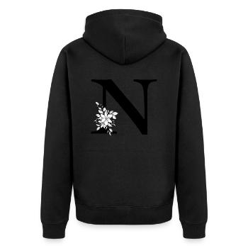 Buchstabe N - Unisex Premium Bio Zip Hoodie - Schwarz - Hinten - Nico (187cm)