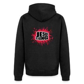 jesus is king Zitat - Unisex Premium Bio Zip Hoodie - Schwarz - Hinten - Nico (187cm)