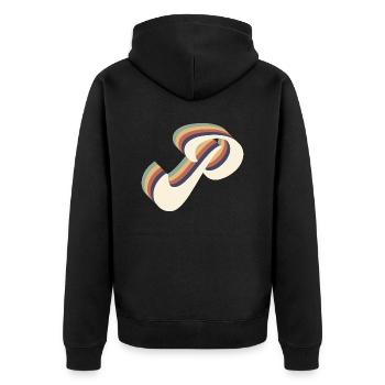 Buchstabe P - Unisex Premium Bio Zip Hoodie - Schwarz - Hinten - Nico (187cm)