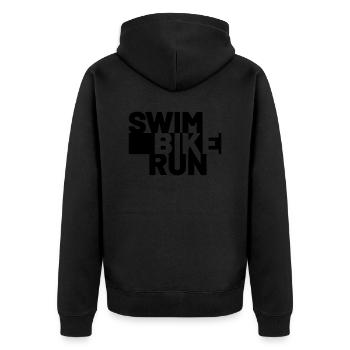 SWIM BIKE RUN - Unisex Premium Bio Zip Hoodie - Schwarz - Hinten - Nico (187cm)