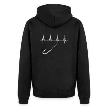 Fish Hook Pulse Leash Fisherman Heartbeat Fishing - Unisex Premium Organic Zip Hoodie - black - Back - Nico (187cm)