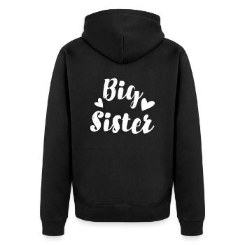 große Schwester - Unisex Premium Bio Zip Hoodie - Schwarz - Hinten - Nico (187cm)