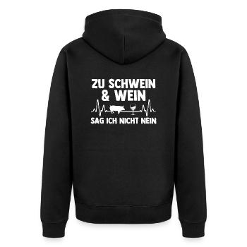 Ferkel Landwirt Bauer Bauernhof Wein Schweine - Unisex Premium Bio Zip Hoodie - Schwarz - Hinten - Nico (187cm)