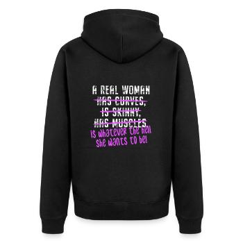 A Real Woman Is Whatever She Wants To Be Feminist - Veste à capuche bio Premium Unisexe - noir - Dos - Nico (187cm)