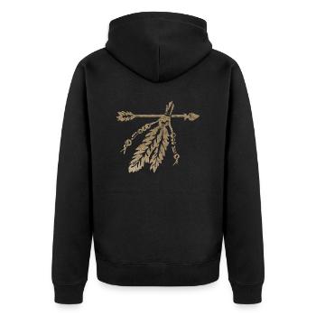 Pfeil mit Federn, Indianer Symbol, Schutz & Stärke - Unisex Premium Bio Zip Hoodie - Schwarz - Hinten - Nico (187cm)