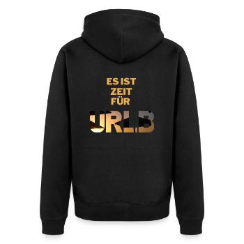 Es ist Zeit für URLB/Urlaub Strand Sonne Ferien - Unisex Premium Bio Zip Hoodie - Schwarz - Hinten - Nico (187cm)