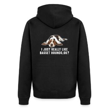 Basset Hound Geschenk - Unisex Premium Bio Zip Hoodie - Schwarz - Hinten - Nico (187cm)