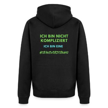 Ich BIN NICHT KOMPLIZIERT - Unisex Premium Bio Zip Hoodie - Schwarz - Hinten - Nico (187cm)