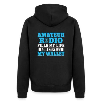 Amateur radio fills my life and empties my wallet - Unisex Premium Bio Zip Hoodie - Schwarz - Hinten - Nico (187cm)