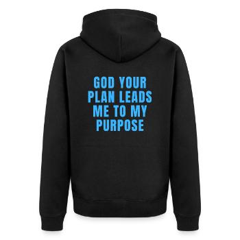 Gott, dein Plan führt mich zu meinem Zweck - Christian - Unisex Premium Bio Zip Hoodie - Schwarz - Hinten - Nico (187cm)
