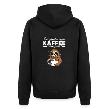 Mein Kaffee ist Kaputt Immer Müde Faultier Sprüche - Unisex Premium Bio Zip Hoodie - Schwarz - Hinten - Nico (187cm)