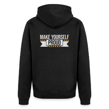make yourself proud Zitat - Unisex Premium Bio Zip Hoodie - Schwarz - Hinten - Nico (187cm)