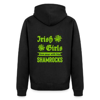 Irish Girls love guys with big shamrocks - Unisex Premium Bio Zip Hoodie - Schwarz - Hinten - Nico (187cm)