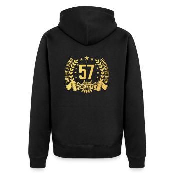 57 Jahre Geburtstagsgeschenk 57 Jahre - Unisex Premium Bio Zip Hoodie - Schwarz - Hinten - Nico (187cm)