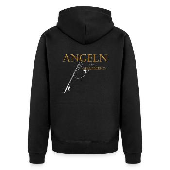 Angler Zubehör Fischen Sportfischen Angel Geschenk - Unisex Premium Bio Zip Hoodie - Schwarz - Hinten - Nico (187cm)