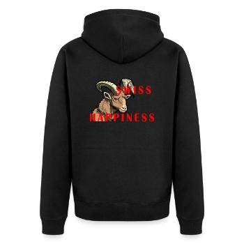 Steinbock Swiss Happiness - Unisex Premium Bio Zip Hoodie - Schwarz - Hinten - Nico (187cm)