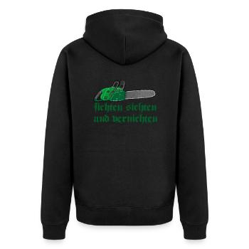 Fichten sichten und vernichten - Kettensäge - Unisex Premium Bio Zip Hoodie - Schwarz - Hinten - Nico (187cm)