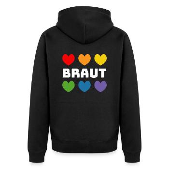 Regenbogenherzchen Braut weiss - Unisex Premium Bio Zip Hoodie - Schwarz - Hinten - Nico (187cm)
