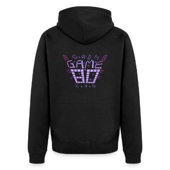 game 80s design purple - Unisex Premium Bio Zip Hoodie - Schwarz - Hinten - Nico (187cm)