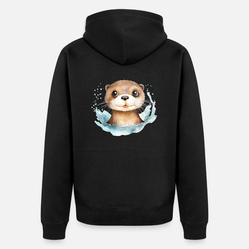Dessin à l’aquarelle de loutre - Veste à capuche bio Premium Unisexe - noir