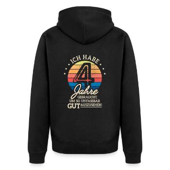 4. Geburtstag Geschenk Habe 4 Jahre Gebraucht - Unisex Premium Bio Zip Hoodie - Schwarz - Hinten - Nico (187cm)