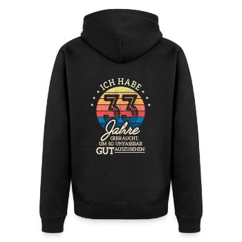 33. Geburtstag Geschenk Habe 33 Jahre Gebraucht - Unisex Premium Bio Zip Hoodie - Schwarz - Hinten - Nico (187cm)