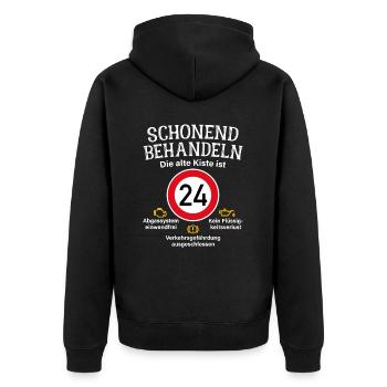 24. Geburtstag Schonend Behandeln 24 Alte Kiste 24 - Unisex Premium Bio Zip Hoodie - Schwarz - Hinten - Nico (187cm)