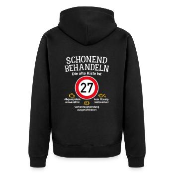 27. Geburtstag Schonend Behandeln 27 Alte Kiste 27 - Unisex Premium Bio Zip Hoodie - Schwarz - Hinten - Nico (187cm)
