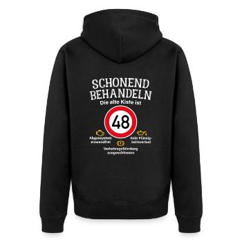 48. Geburtstag Schonend Behandeln 48 Alte Kiste 48 - Unisex Premium Bio Zip Hoodie - Schwarz - Hinten - Nico (187cm)
