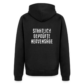 Staatlich Geprüfte Nervensäge Schwester Pubertät - Unisex Premium Bio Zip Hoodie - Schwarz - Hinten - Nico (187cm)