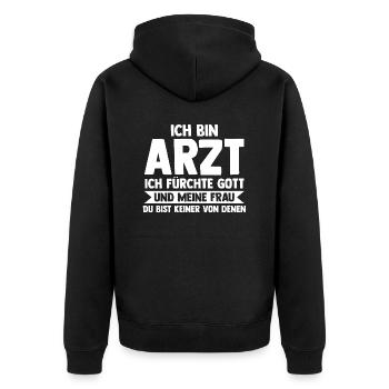 Mediziner Rettungssanitäter Notarzt Arzt - Unisex Premium Bio Zip Hoodie - Schwarz - Hinten - Nico (187cm)