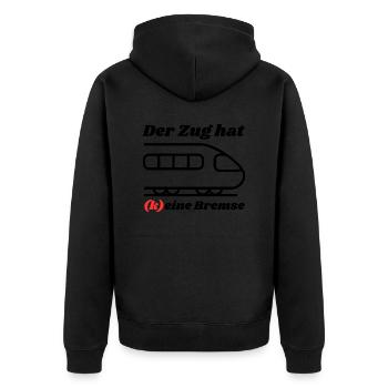 Der Zug hat keine Bremse! Party, Mallorca, JGA! - Unisex Premium Bio Zip Hoodie - Schwarz - Hinten - Nico (187cm)