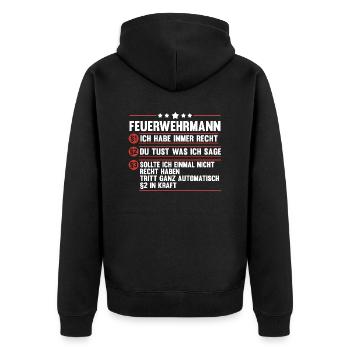Feuerwehrmann Feuerwehr - Unisex Premium Bio Zip Hoodie - Schwarz - Hinten - Nico (187cm)