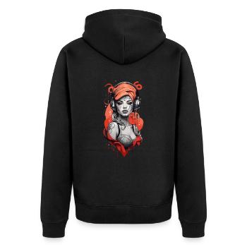 Femme cyberpunk avec des écouteurs - Veste à capuche bio Premium Unisexe - noir - Dos - Nico (187cm)