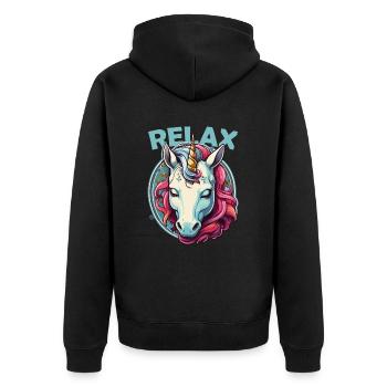 Relax Schlafendes Einhorn Illustration Motiv - Unisex Premium Bio Zip Hoodie - Schwarz - Hinten - Nico (187cm)