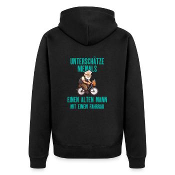 Unterschätze niemals einen Alten Mann Comic - Unisex Premium Bio Zip Hoodie - Schwarz - Hinten - Nico (187cm)