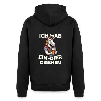 Ich hab Ein-Bier gesehen Einhorn mit Bier - Unisex Premium Bio Zip Hoodie - Schwarz - Hinten - Nico (187cm)