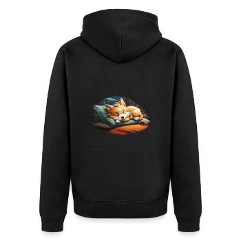 Rêver d’un corgi s’endormant sur un oreiller - Veste à capuche bio Premium Unisexe - noir - Dos - Nico (187cm)
