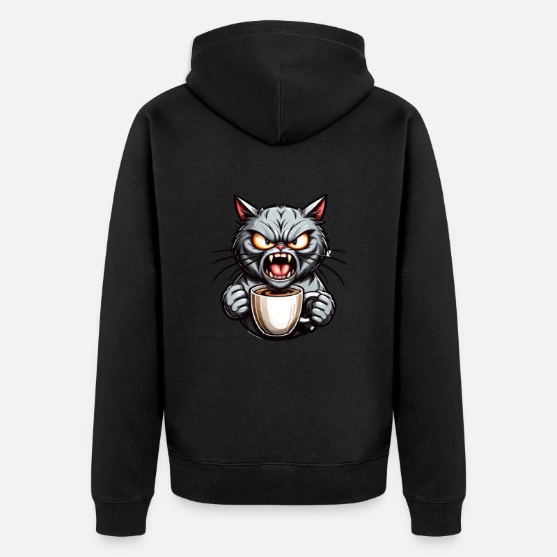 Graue Katze mit Kaffee - Unisex Premium Bio Zip Hoodie - Schwarz