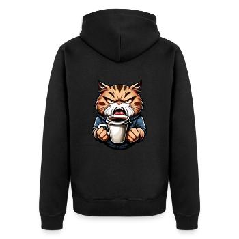 Chat en colère avec du café - Veste à capuche bio Premium Unisexe - noir - Dos - Nico (187cm)